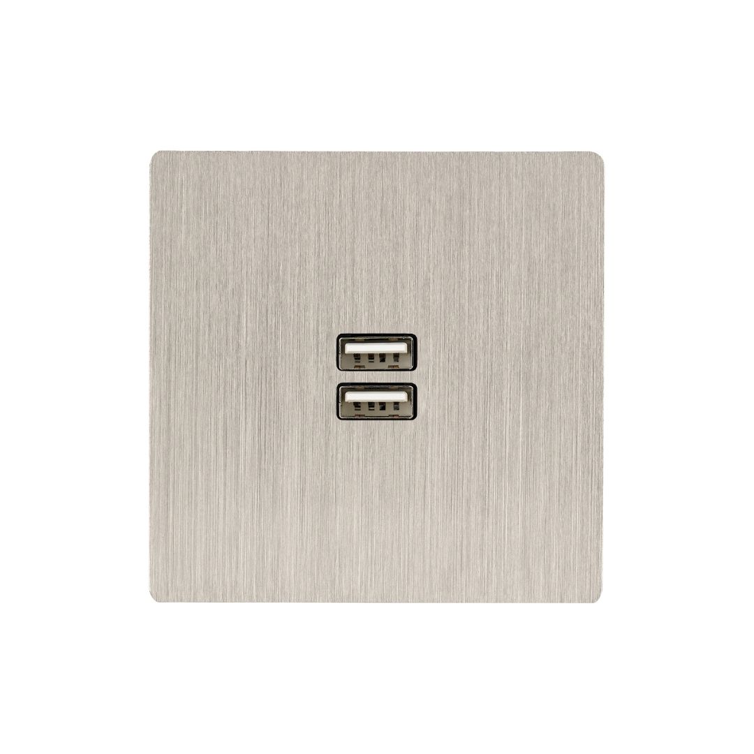 M Vägguttag USB dubbel - Brushed nickel