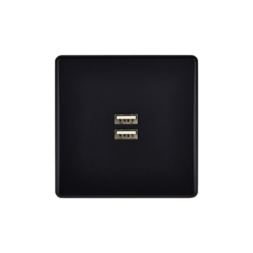 Hitera Vägguttag USB dubbel - Black soft touch