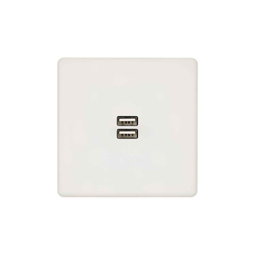 Hitera Vägguttag USB dubbel - White soft touch