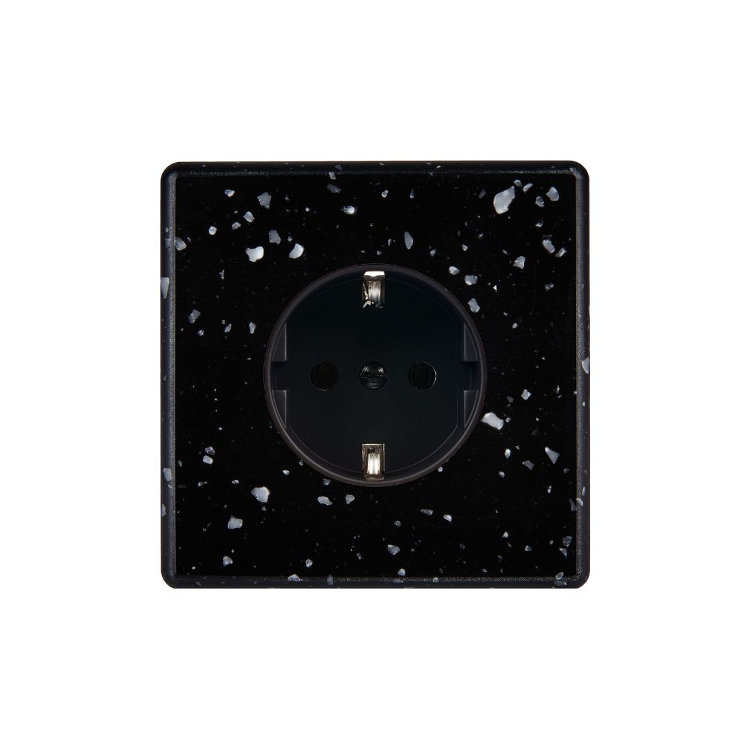 Hitera Vägguttag singel 85x85 - Terrazzo svart