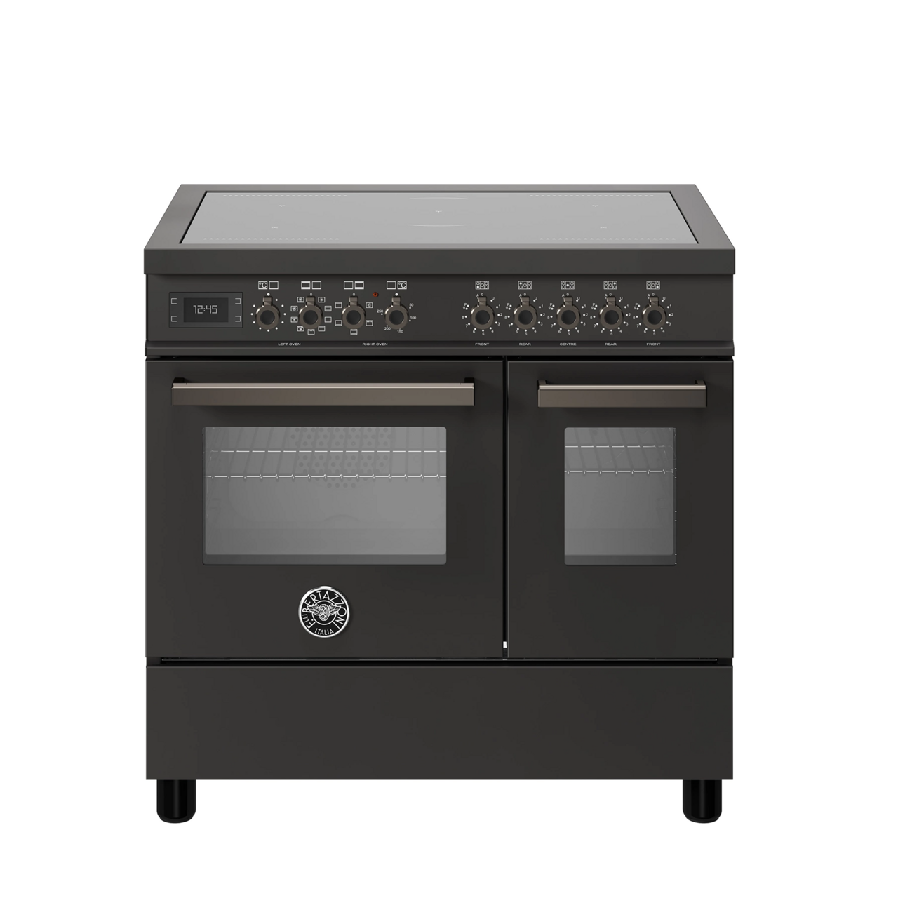 Bertazzoni Professional Induktionsspis, 90 cm, 5 zoner, 2 ugnar, carbonio