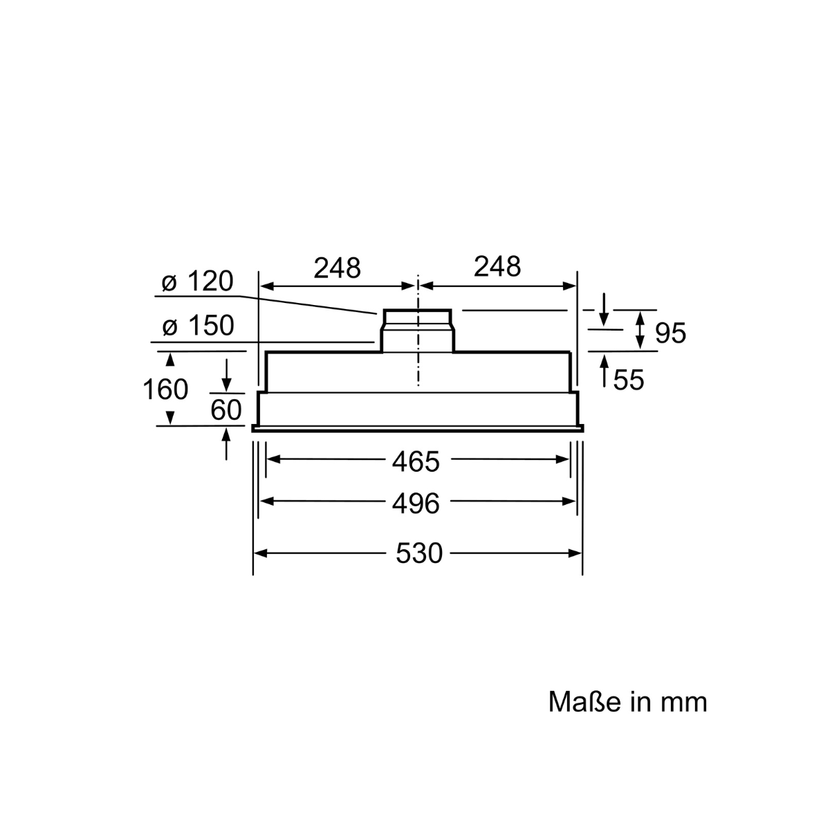 Siemens Underbyggd köksfläkt LB55565 i rostfritt stål och LED-belysning