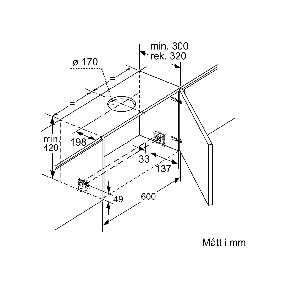 Bosch Utdragbar Köksfläkt DFS067A51 60 cm EcoSilence Drive, LED-belysning