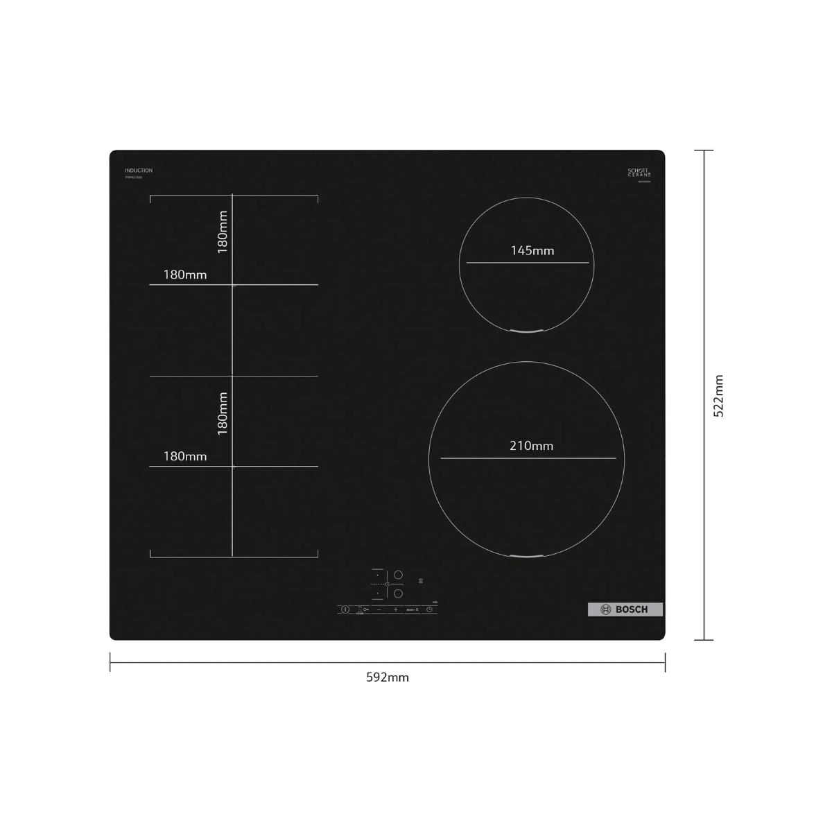Bosch Serie 4 Induktionshäll PWP611BB5E 60 cm CombiZone & PowerBoost, svart, uta