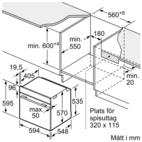 Bosch inbyggnadsugn HBA571BB3 Serie 4, svart design, med effektiv varmluft