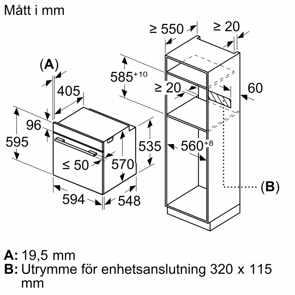 Bosch inbyggnadsugn HBA571BB3 Serie 4, svart design, med effektiv varmluft