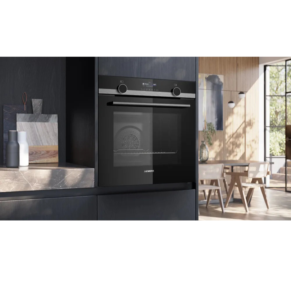 Siemens inbyggnadsugn HB579GBR3 iQ500, elegant svart med snabb uppvärmning