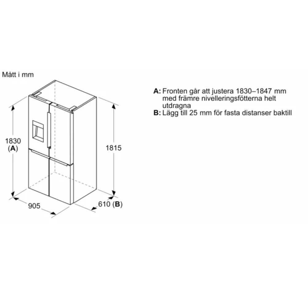 Bosch French Door kyl/frys KFI96AXEA med NoFrost och vattentank, svart rostfri