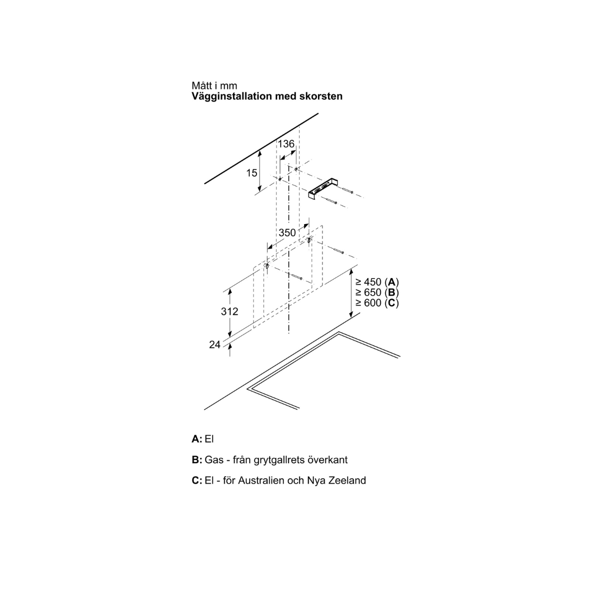 Siemens köksfläkt LC65KDK60 60 cm iQ300, väggmonterad med lutande glasdesign & L
