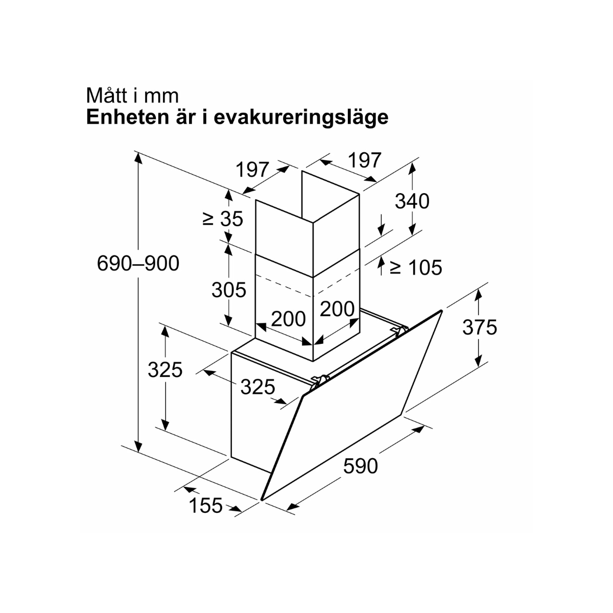 Siemens köksfläkt LC65KDK60 60 cm iQ300, väggmonterad med lutande glasdesign & L