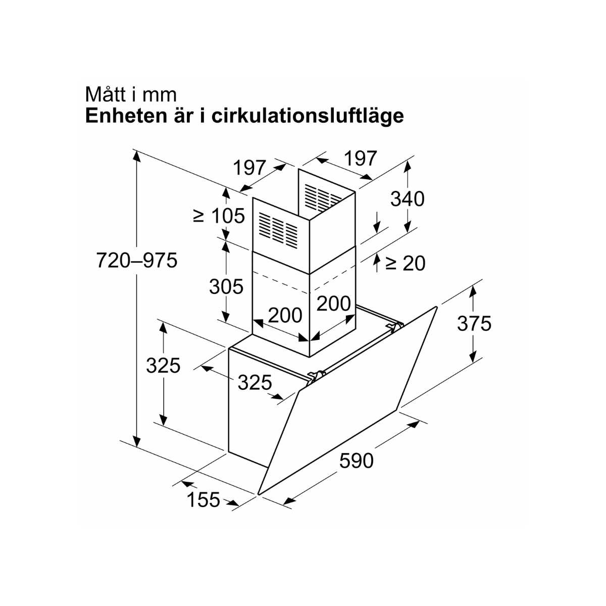 Siemens köksfläkt LC65KDK60 60 cm iQ300, väggmonterad med lutande glasdesign & L