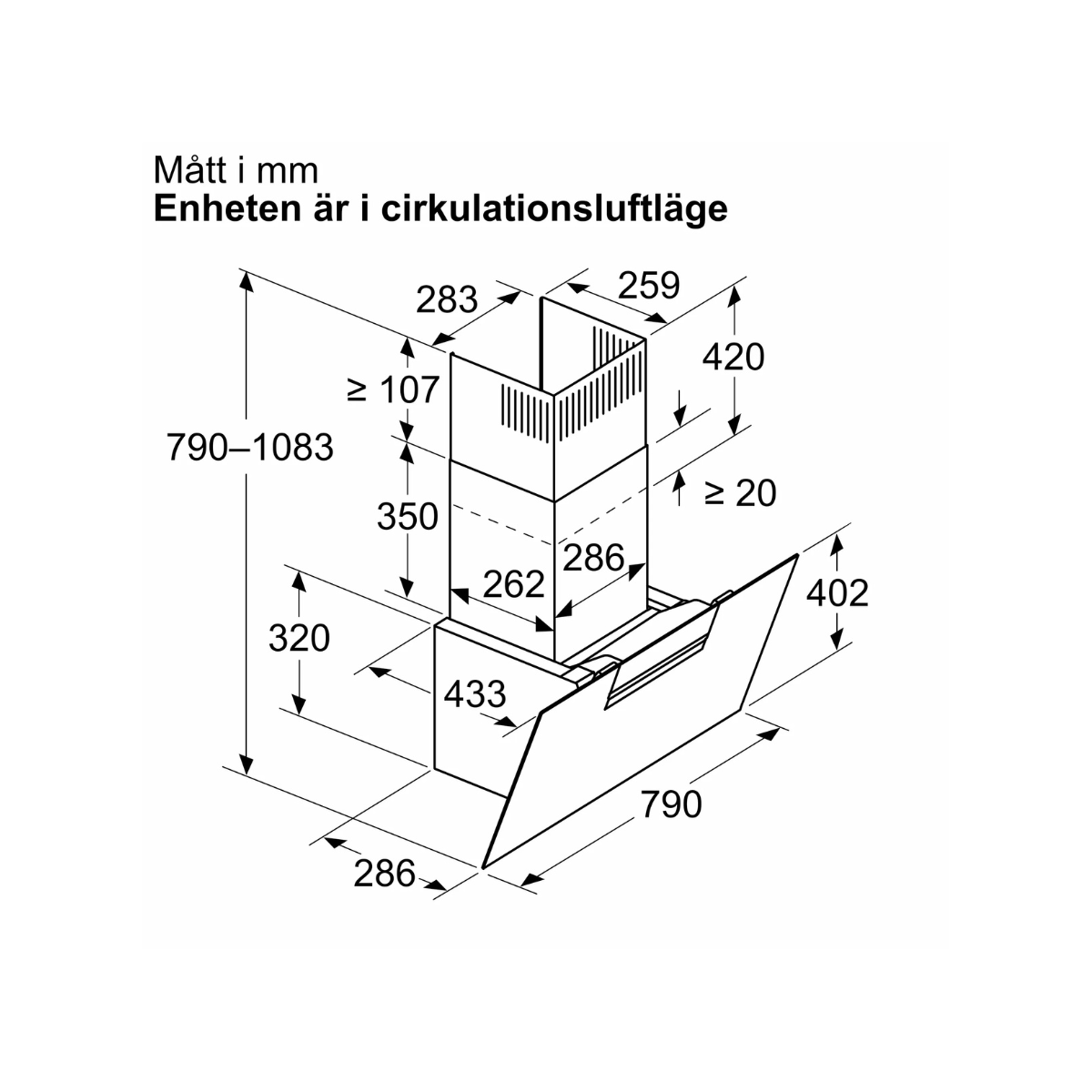 Bosch köksfläkt DWK87FN60 80 cm Serie 4, väggmonterad med lutande svart glaspane