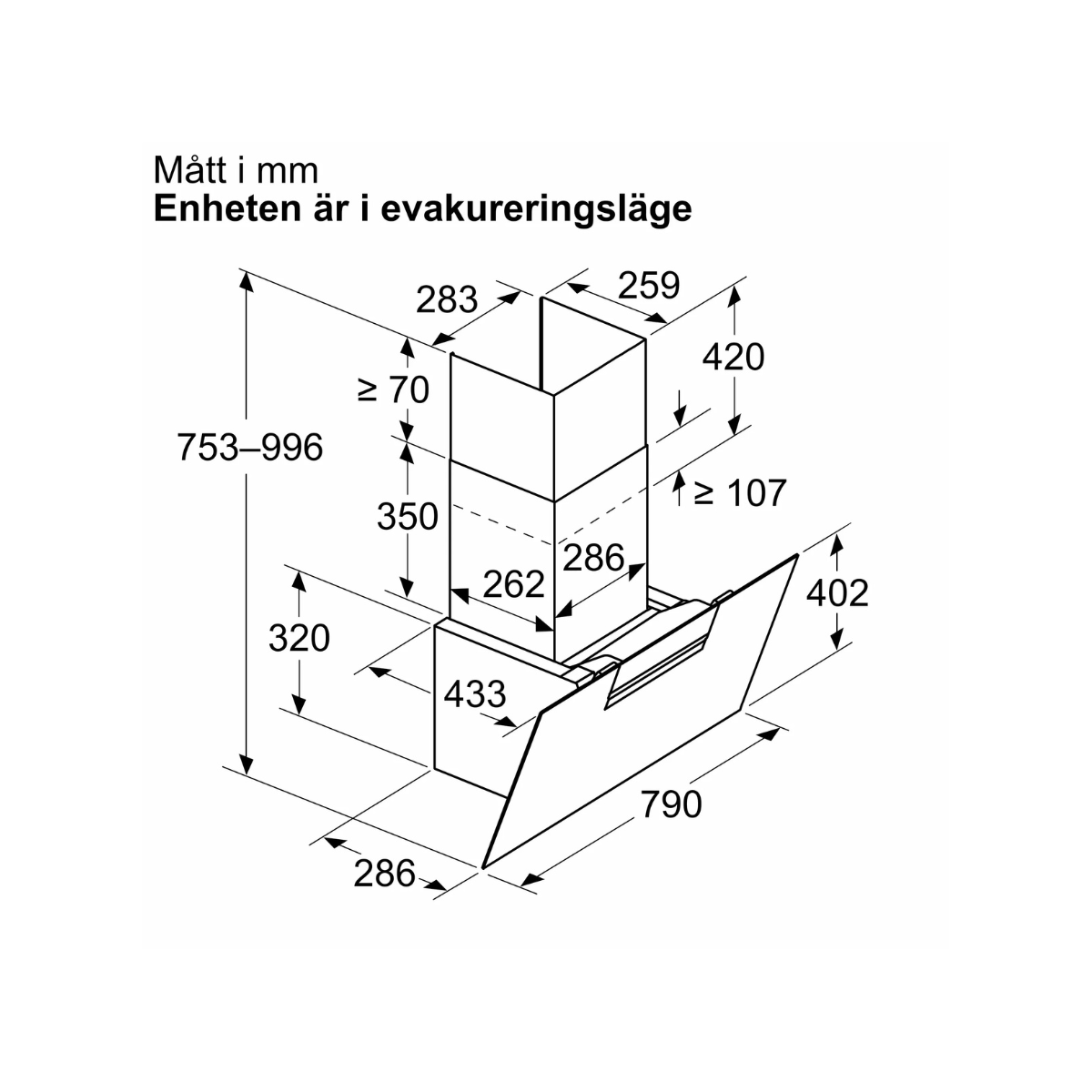 Bosch köksfläkt DWK87FN60 80 cm Serie 4, väggmonterad med lutande svart glaspane