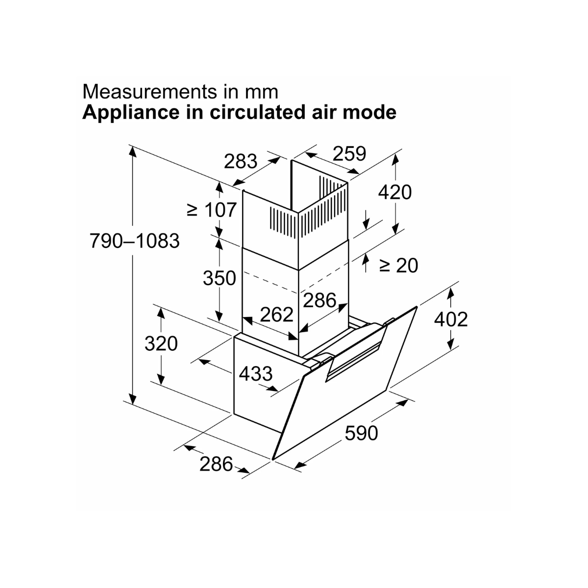 Siemens köksfläkt LC67KFN60 60 cm iQ300, väggmonterad med lutande svart glaspane