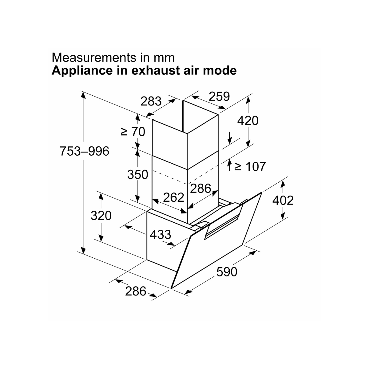 Siemens köksfläkt LC67KFN60 60 cm iQ300, väggmonterad med lutande svart glaspane