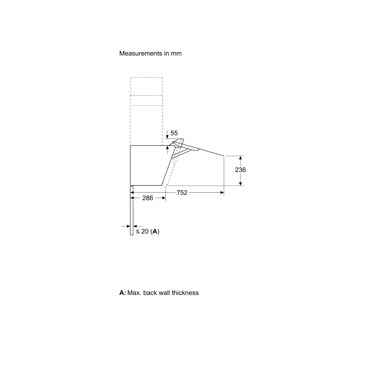 Siemens köksfläkt LC87KFN60 80 cm iQ300, väggmonterad med lutande svart glaspane
