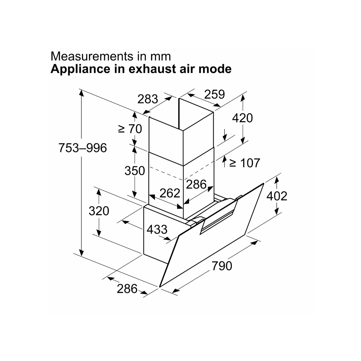 Siemens köksfläkt LC87KFN60 80 cm iQ300, väggmonterad med lutande svart glaspane