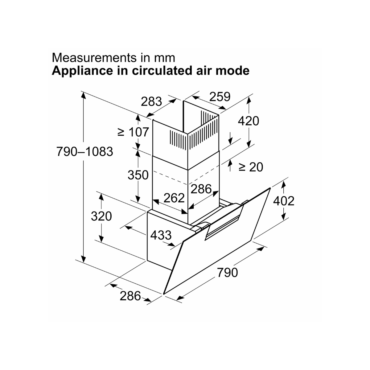 Siemens köksfläkt LC87KFN60 80 cm iQ300, väggmonterad med lutande svart glaspane