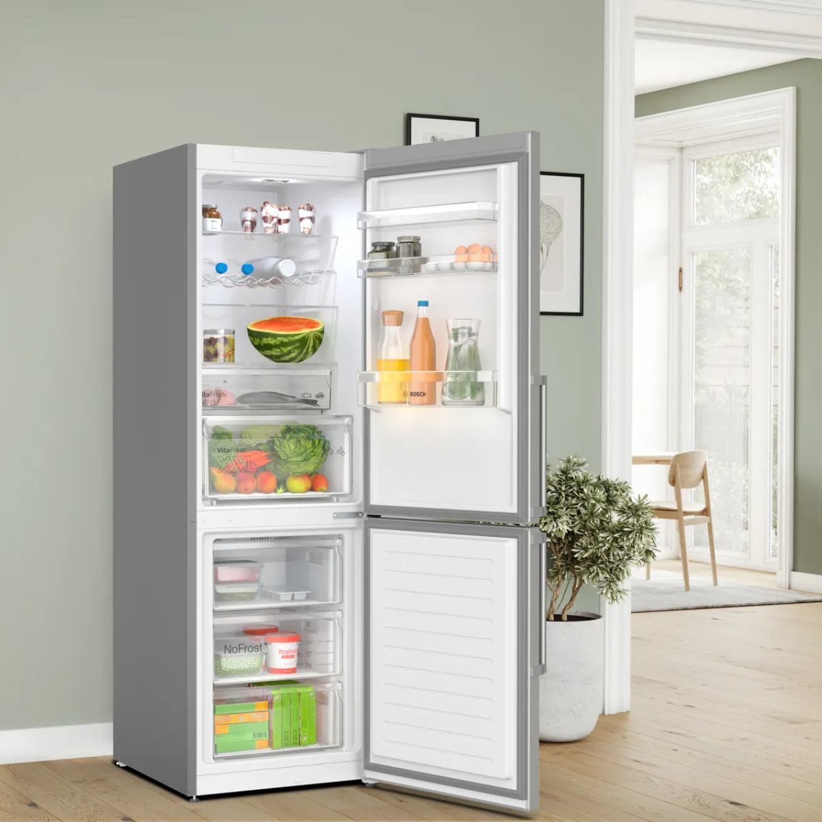 Bosch kyl-frys KGN367ICT Serie 4, 186 cm, rostfri design med VitaFresh & NoFrost