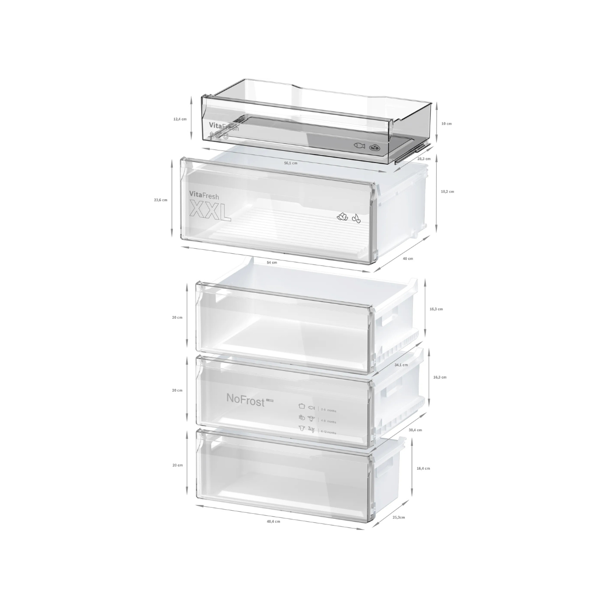 Bosch kyl-frys KGN497ICT Serie 4, 203 cm XL, rostfri modell med VitaFresh & NoFr