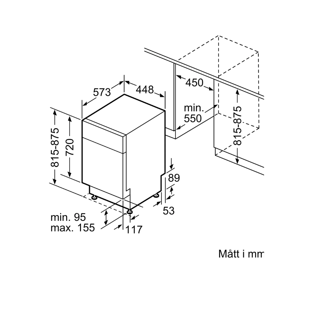 Bosch smal diskmaskin SPU4HMS10E Serie 4, helintegrerad med toppkorg & energisnå