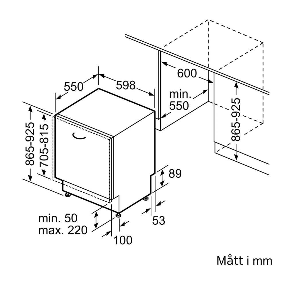 Bosch helintegrerad diskmaskin SBH4HVX00E Serie 4, IKEA Metod-kompatibel med top
