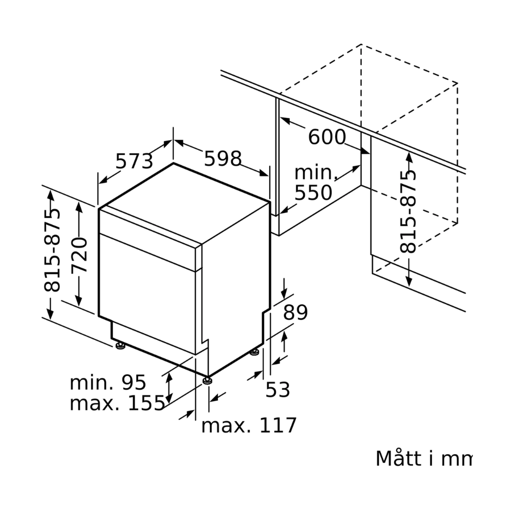 Bosch diskmaskin SMU4HMW01S Serie 4, halvintegrerad med WiFi & toppkorg, tyst dr