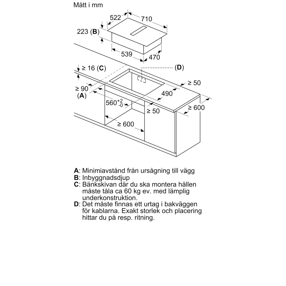 Siemens ED751HQ26E Induktionshäll med inbyggd fläkt, 70 cm, utan ram