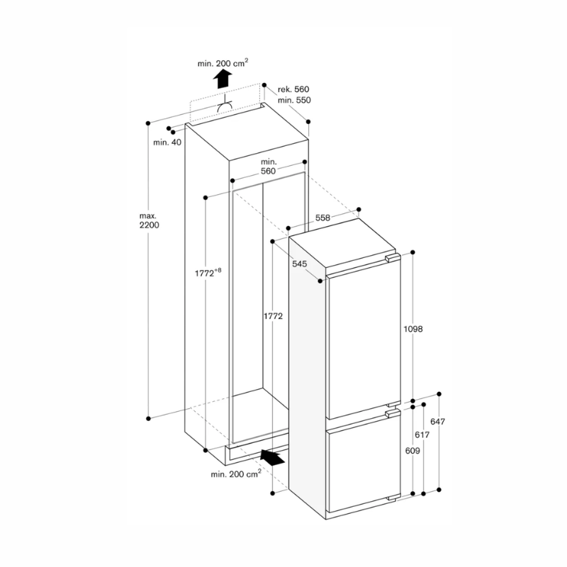 Gaggenau Kyl/frys S200 178cm inby  split 70/30
