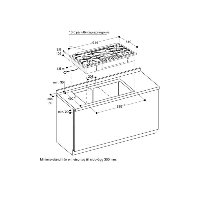 Gaggenau Serie 200 gashäll 90cm naturgas stål