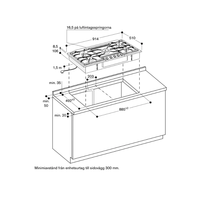 Gaggenau Serie 200 gashäll 90cm butan stål