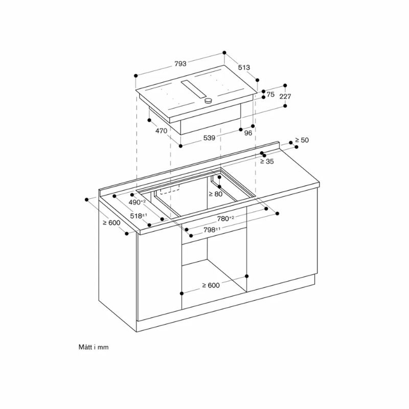 Gaggenau Häll med inbyggd fläkt 80cm - utan ram