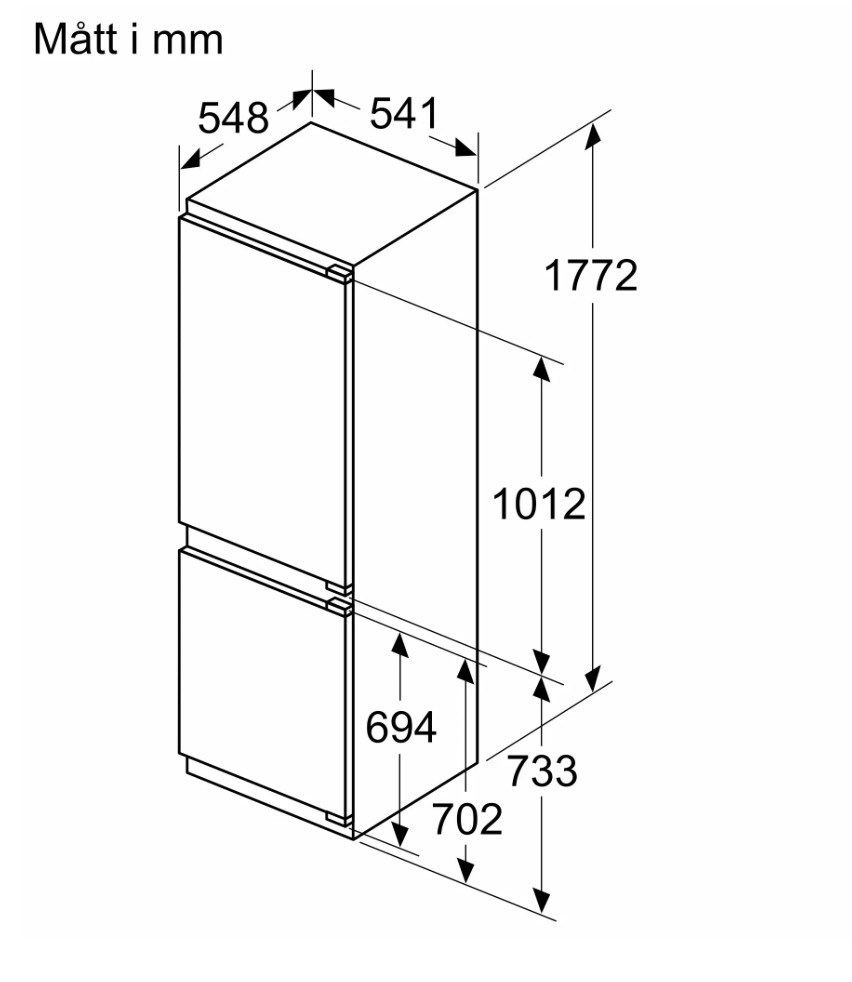 Bosch Kombinerad Kyl/Frys Inbyggd KIV86VFE1, lowFrost