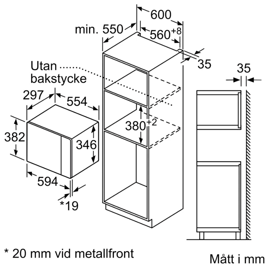 Bosch Inbyggnadsmikrovågsugn BFL520MB0, 800 W Svart