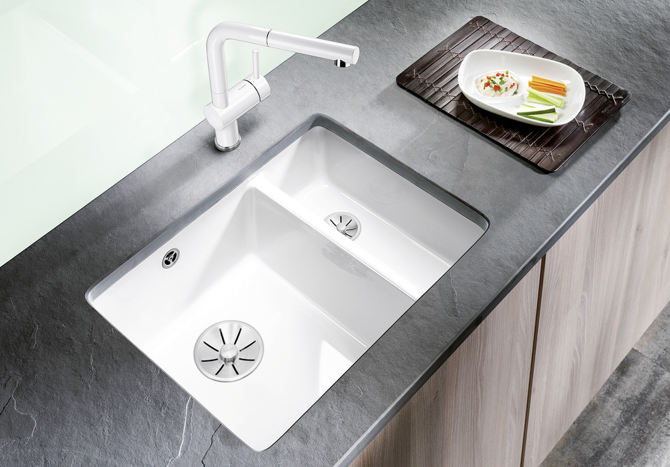 BLANCO Subline 350/150-U keramik kristallvit Infino
