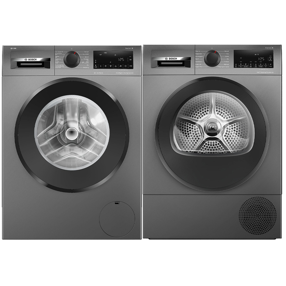 Bosch Serie 6 Tvättmaskin & Torktumlare WGG244RFSN + WQG245DXSN 9 kg, i-DOS, A