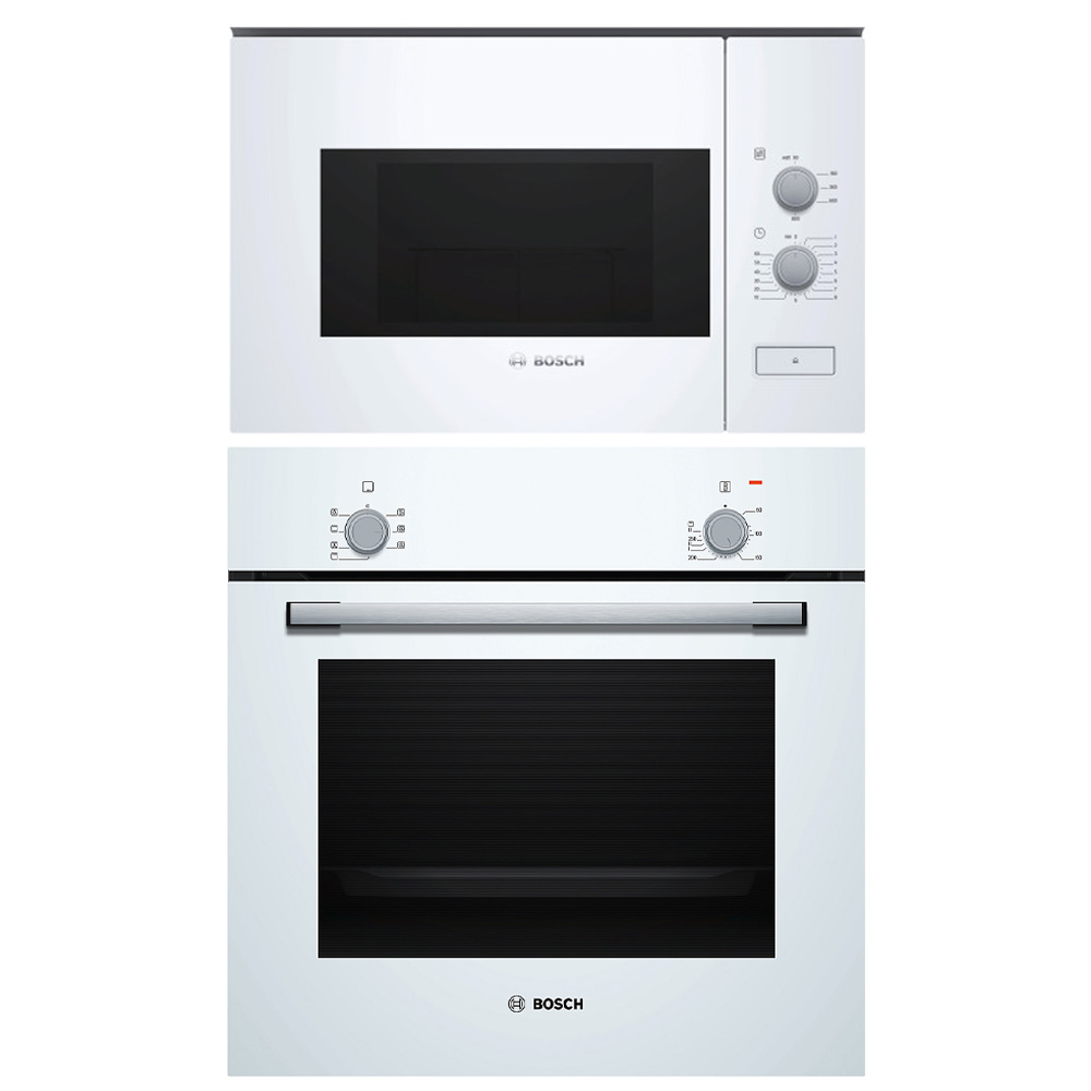 Bosch Serie 2/4 Ugn & Mikro HBF010BV1S + BFL520MW0 Vit, 3D Hotair & 800 W